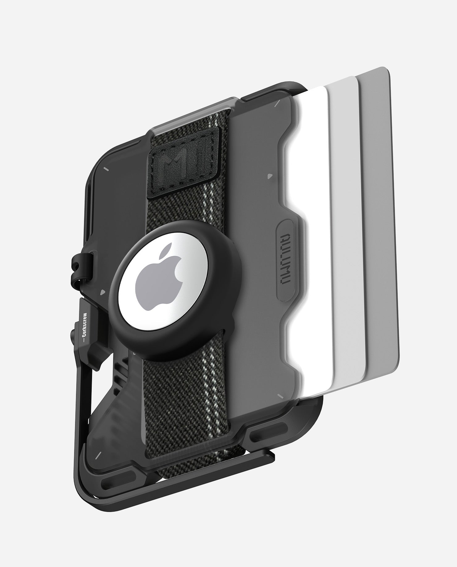 Black AULUMU G03 wallet with AirTag holder and multiple cards sliding out to show card capacity