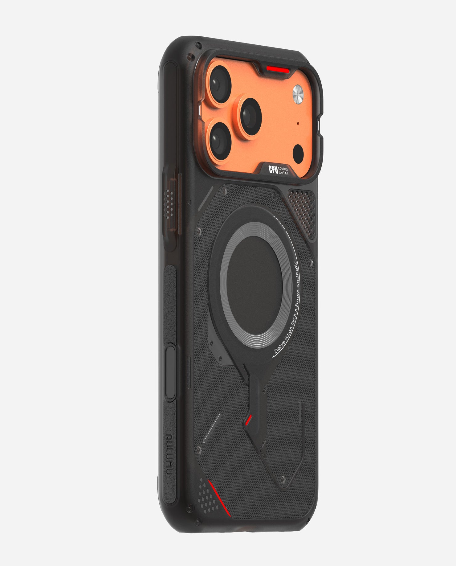 AULUMU A17 rugged outdoor case on iPhone 17 Pro / Pro Max, three-quarter rear view