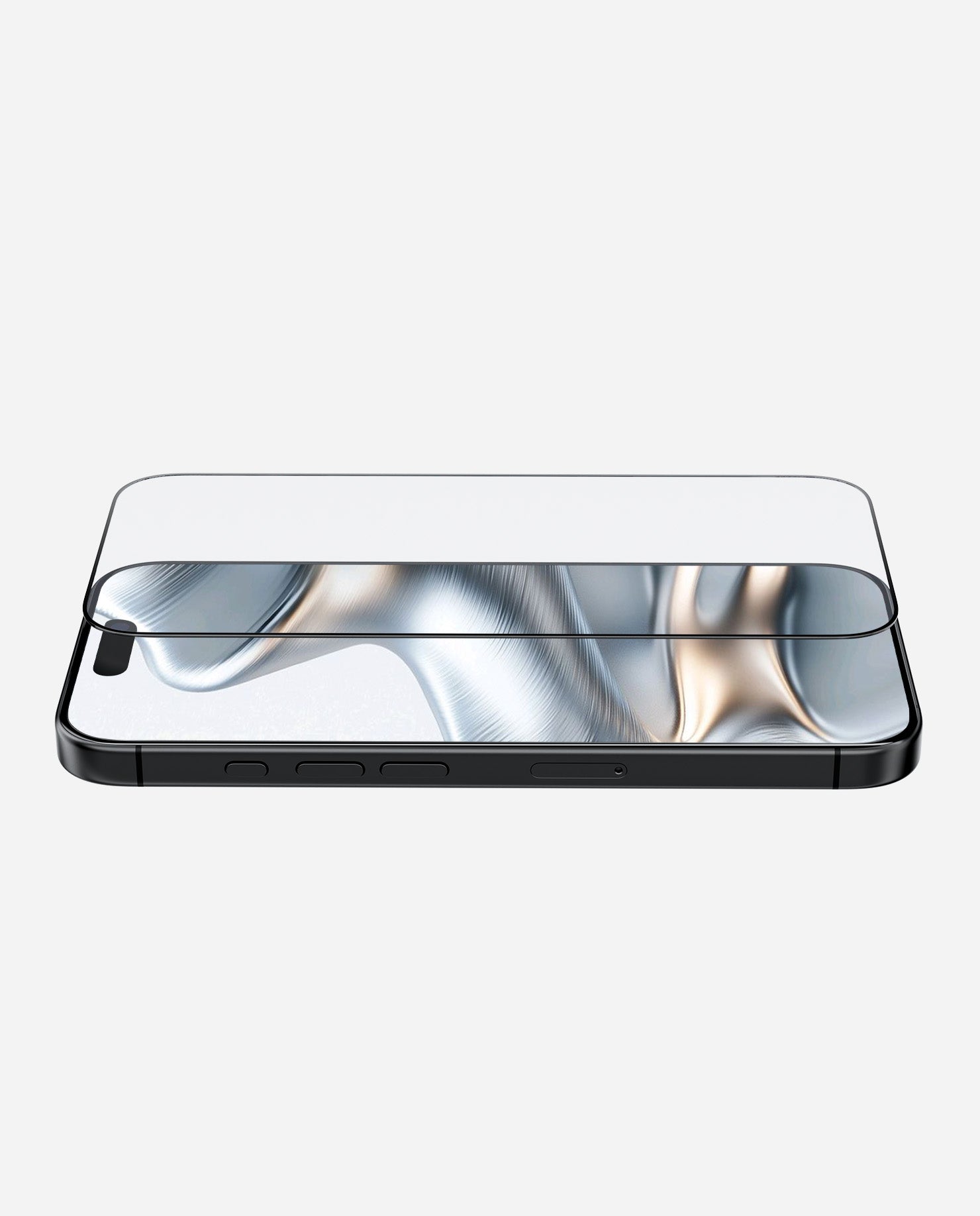 AULUMU AF01 crystal clear screen protector installed on iPhone 16/17, straight-on front view