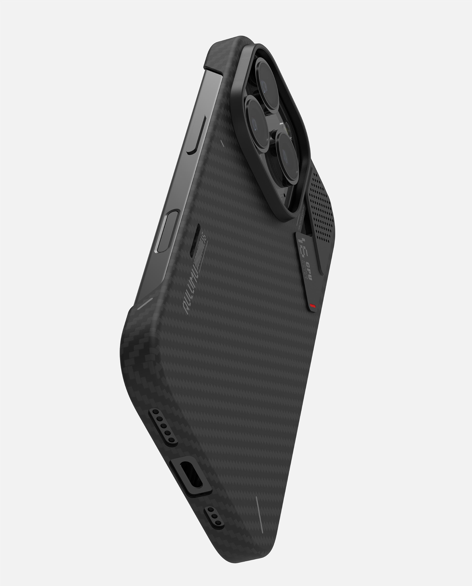 Ultra-slim side view of AULUMU A16 aramid fiber case for iPhone 16 Pro showing exposed sides and thin frame