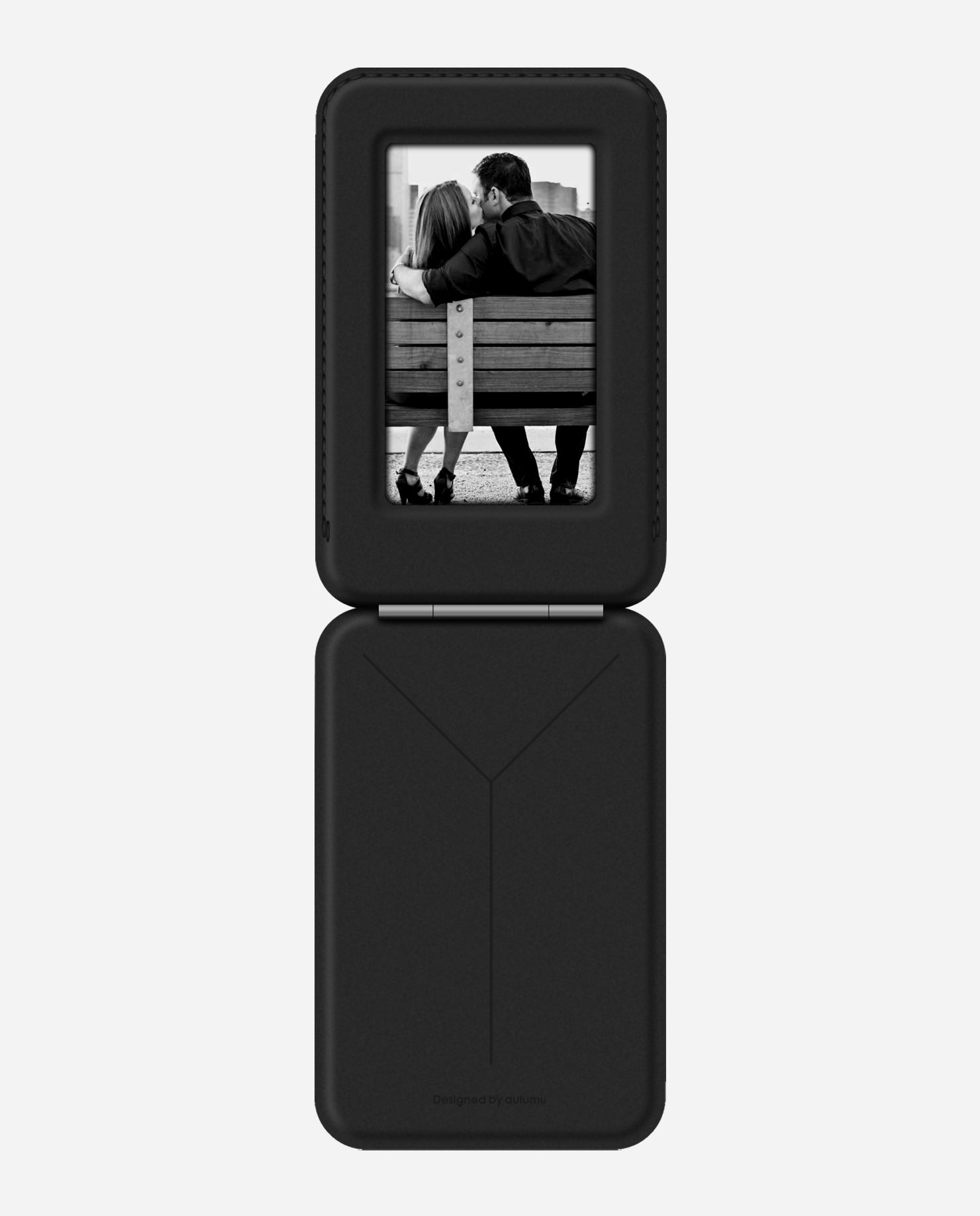 AULUMU G02 Magnetic Flip Wallet fully opened to reveal inner clear window for photo and ID card.