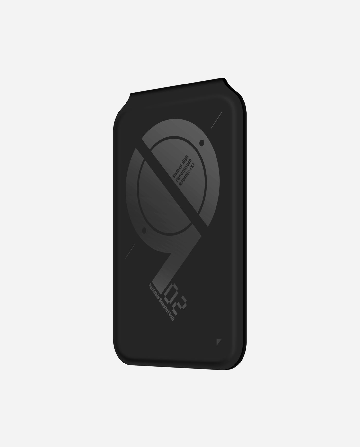 Angled rear view of AULUMU G02 Magnetic Flip Wallet highlighting the MagSafe ring graphic.