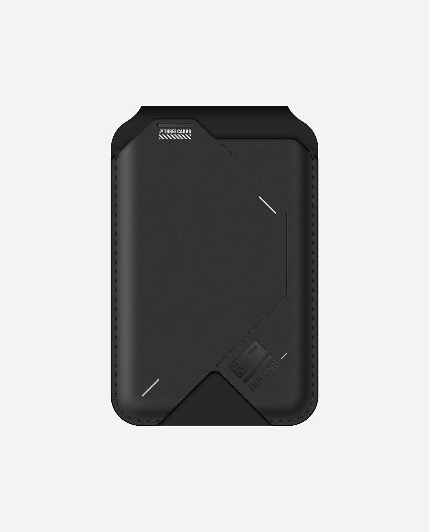 AULUMU G02 Magnetic Flip Wallet closed, slim black MagSafe wallet and stand for iPhone.