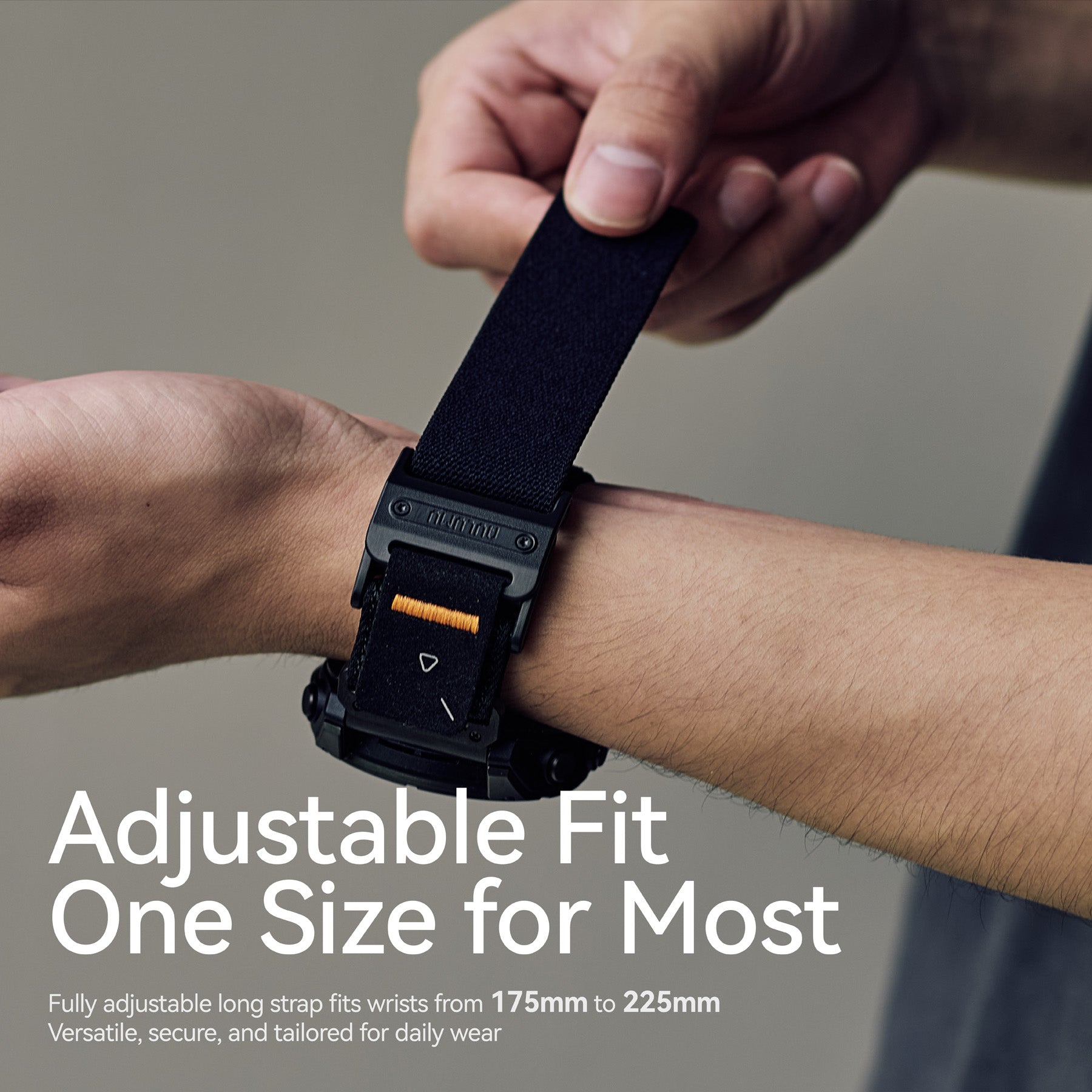 Adjustable AULUMU C11 Mag Buckle Slim Band being tightened on wrist, one-size-fits-most design
