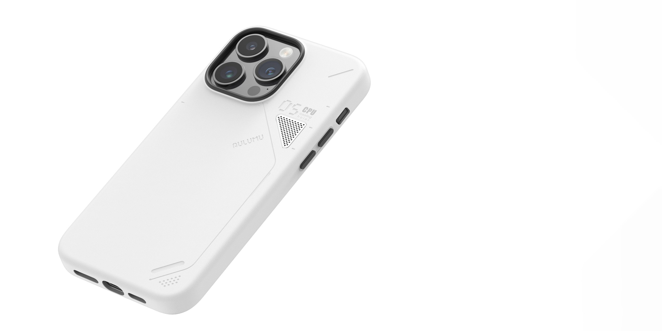 White AULUMU A05 vegan leather case for iPhone 14 Pro on white background emphasizing minimalist design