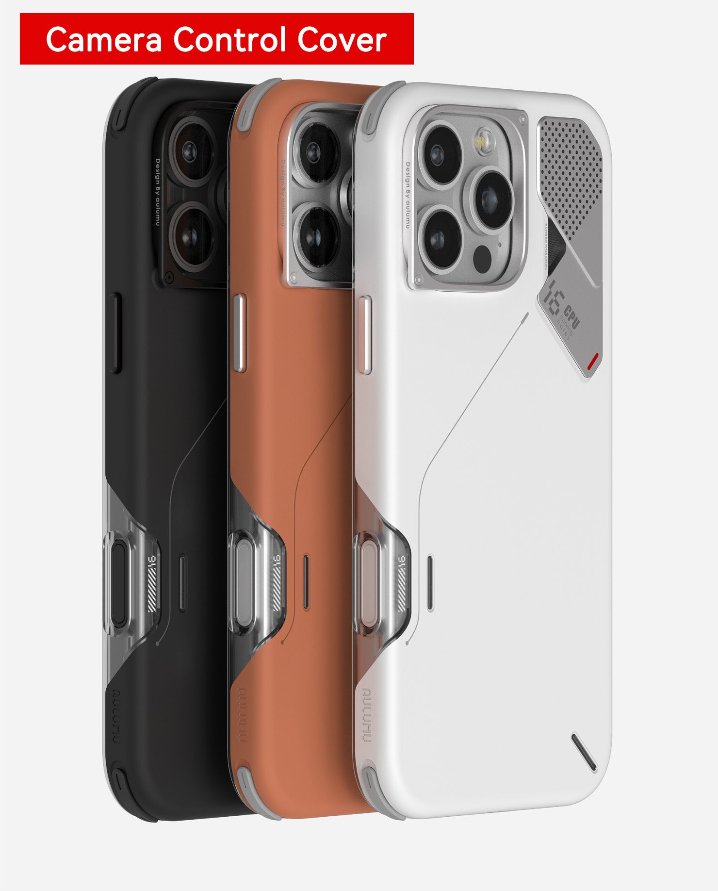 AULUMU A16 slim shockproof MagSafe case for iPhone 16 Pro series with Camera Control Cover in white, orange and black.