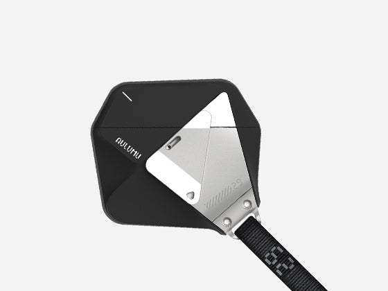 AULUMU A29 geometric case for AirPods 4 featuring a zinc alloy lock and nylon lanyard.
