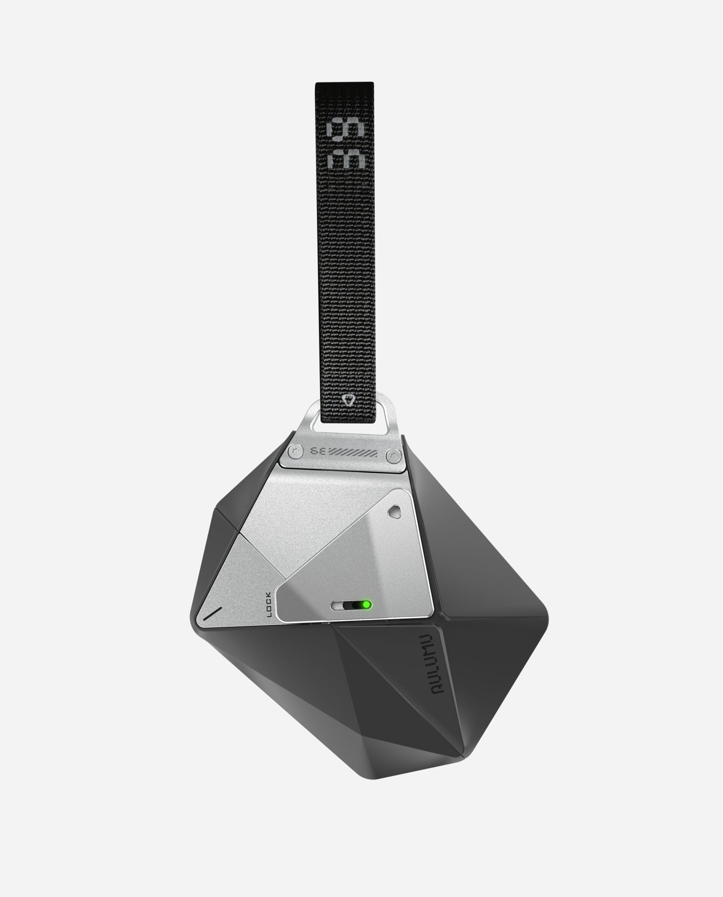 AULUMU A39 geometric AirPods Pro 3 case in Black attached to the detachable hook-and-loop lanyard