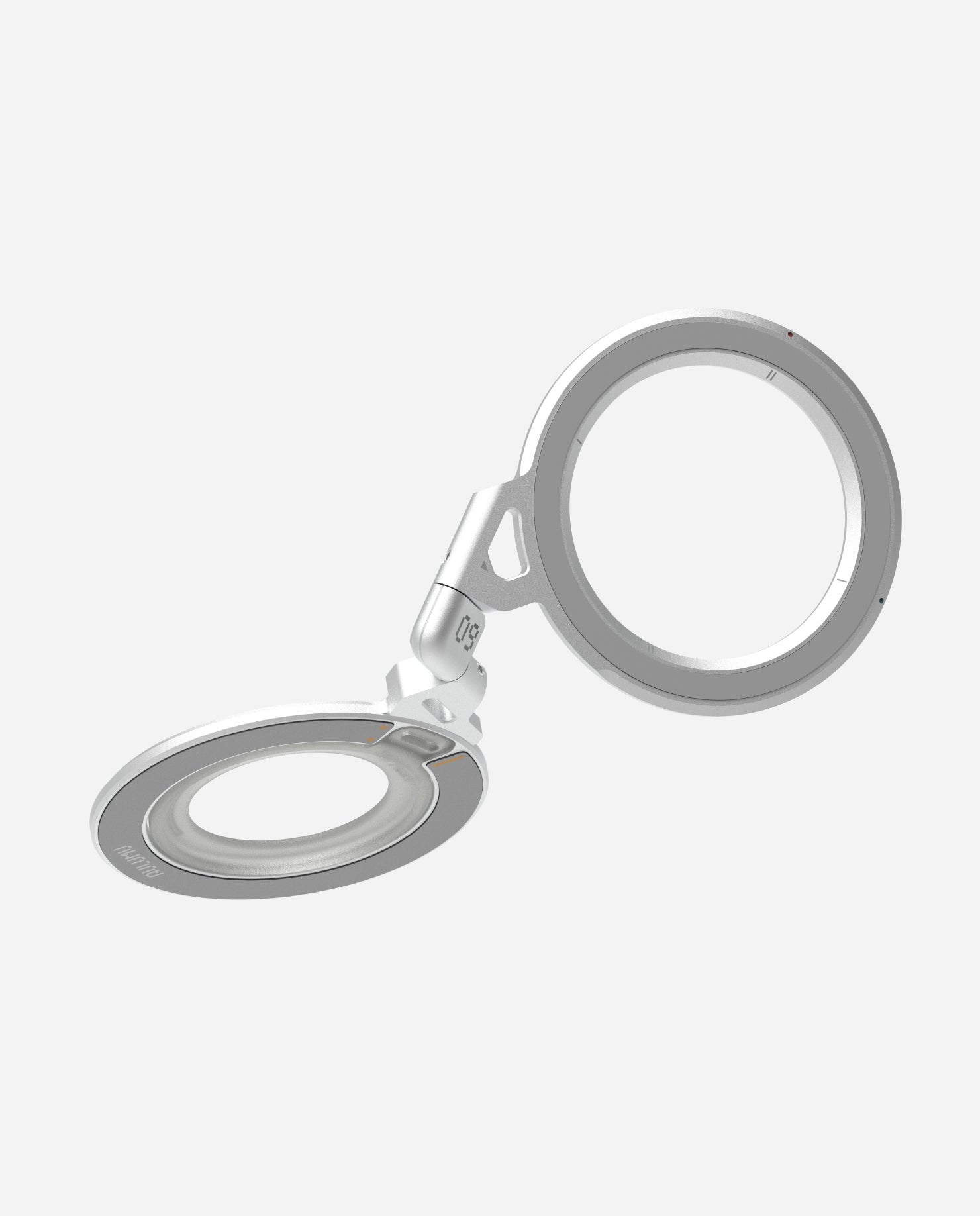 AULUMU G09 Infinite 360° MagSafe stand showcasing its three‑axis rotating ring design for hands‑free phone viewing.
