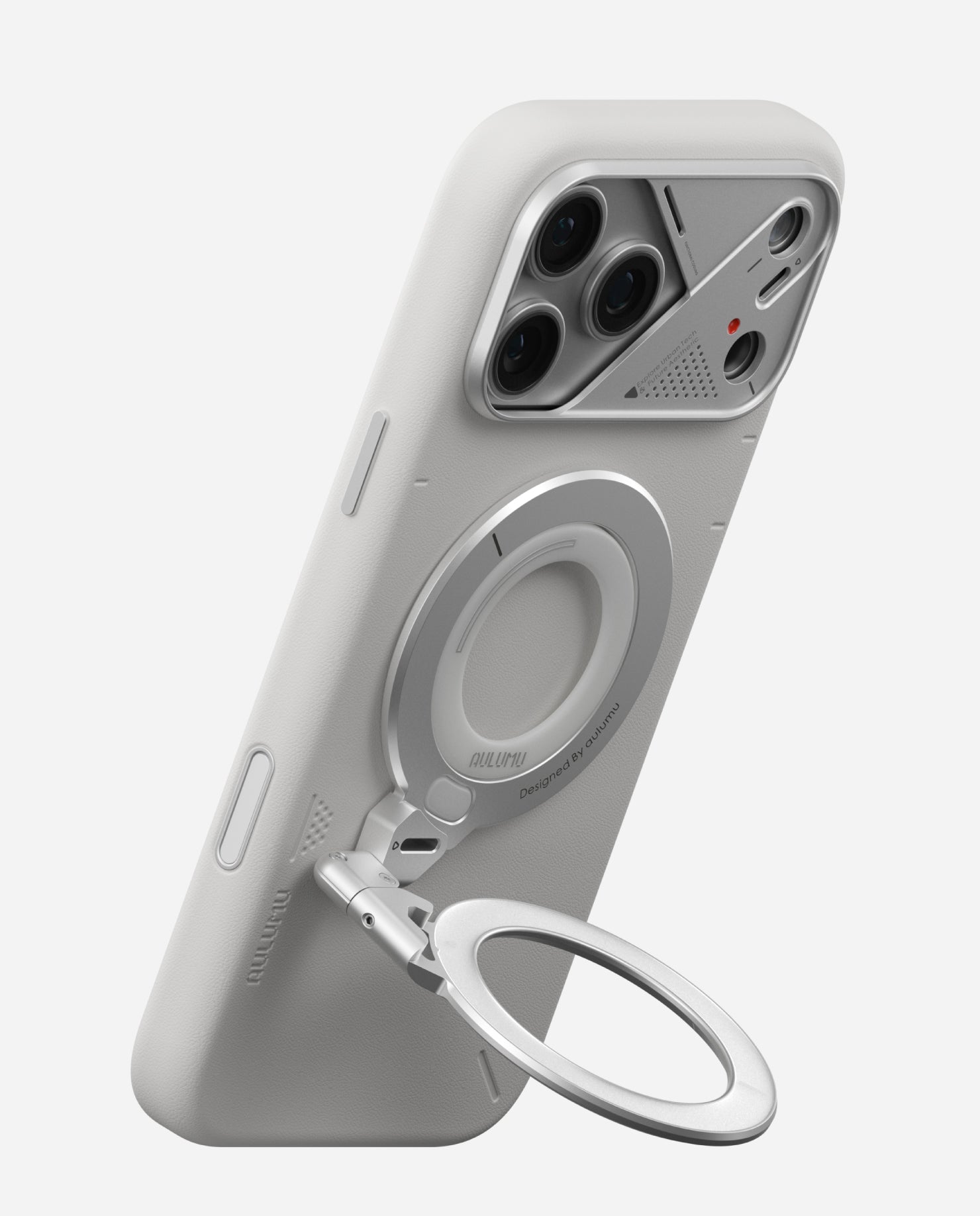AULUMU G09 Infinite 360° MagSafe stand showcasing its three‑axis rotating ring design for hands‑free phone viewing.
