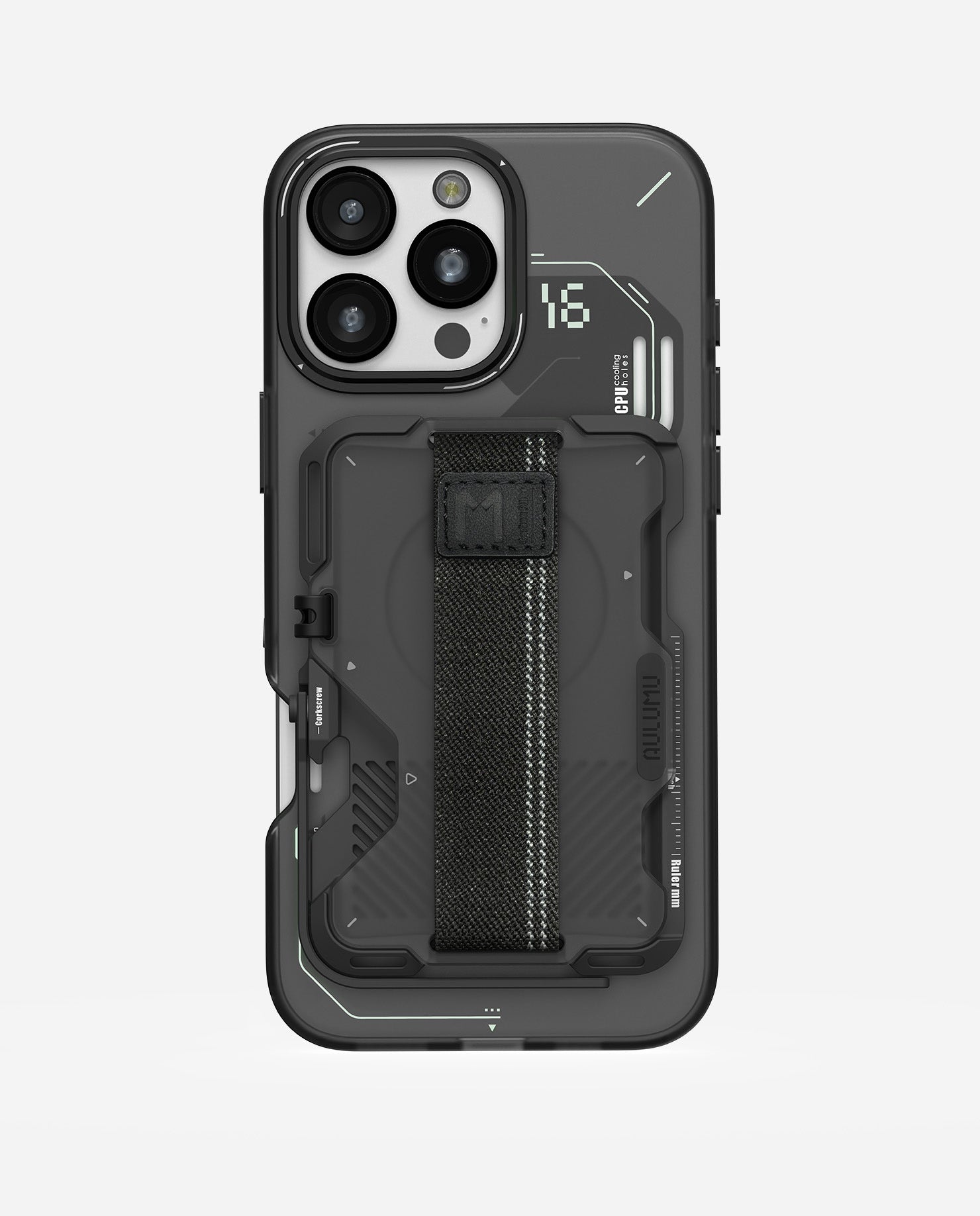 AULUMU G03 frosted magnetic metal wallet with elastic strap attached to an iPhone in vertical view